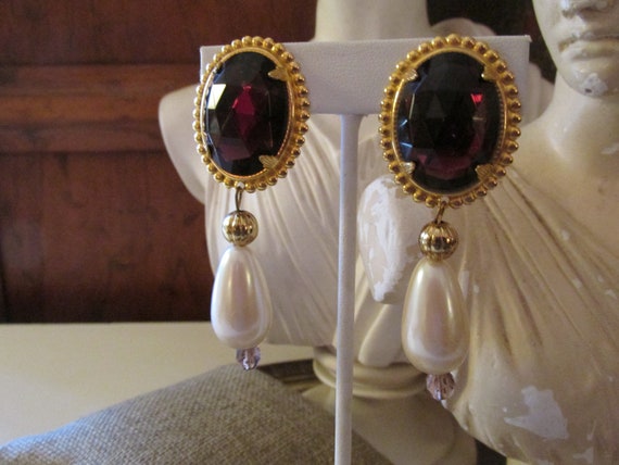 Vintage SAKOWITZ Dangle Drop Earrings, 1980's Cli… - image 5