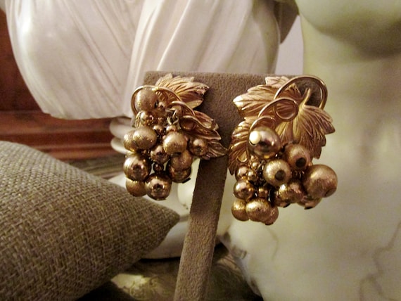 NAPIER Grape Cluster Earrings, Gold Grape Leaf Cli