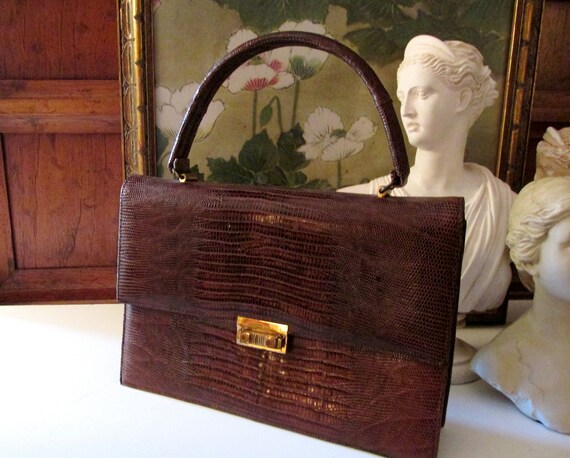 Vintage BELLESTONE Lizard Handbag, Top Handle Fram