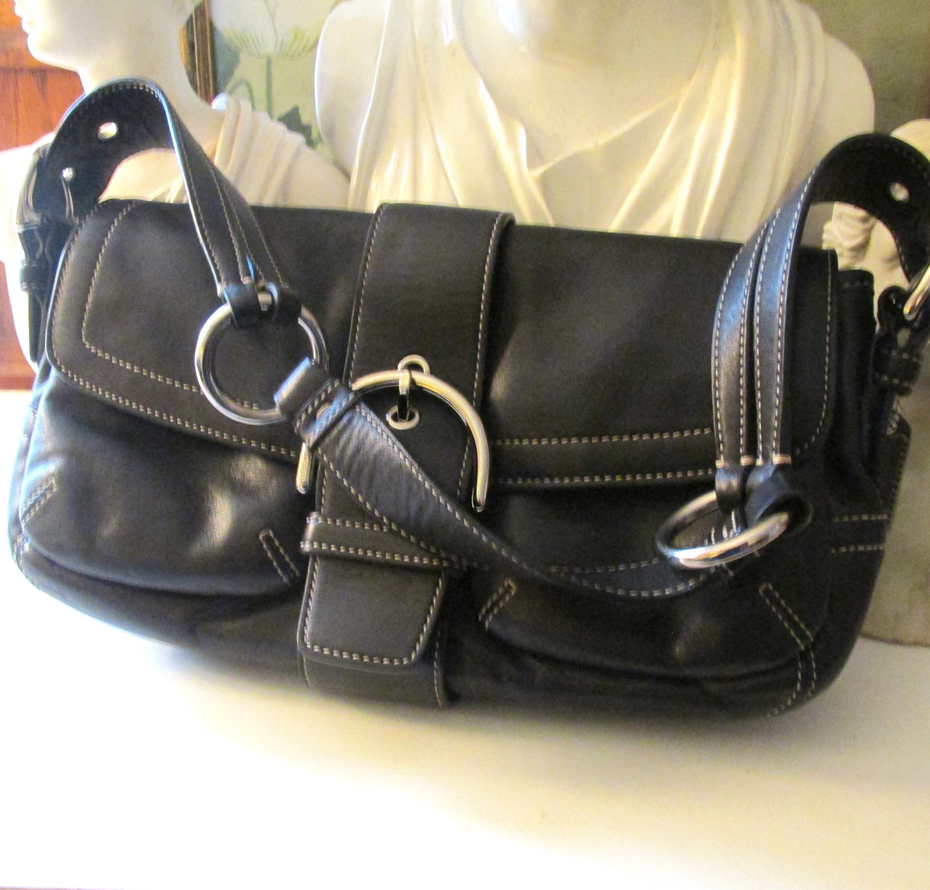 Vintage COACH hampton Black Leather Shoulder Bag Soho Bag Etsy