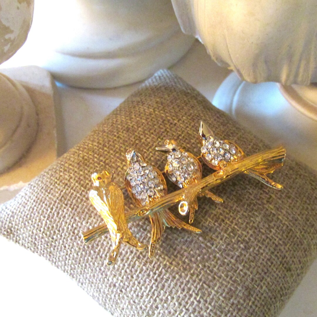 Vintage JOAN RIVERS Pave Birds on A Branch Brooch, Designer Rhinestone ...