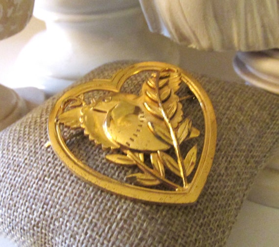 1940's Coro Vermeil Sterling Brooch, Dove and Hear
