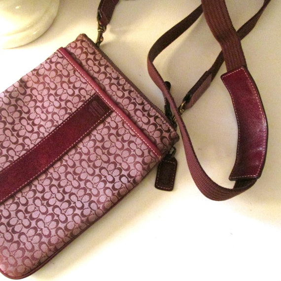 Vintage Coach Swing pack Crossbody Signature C Design Suede Strip Burgundy Maroon Etsy