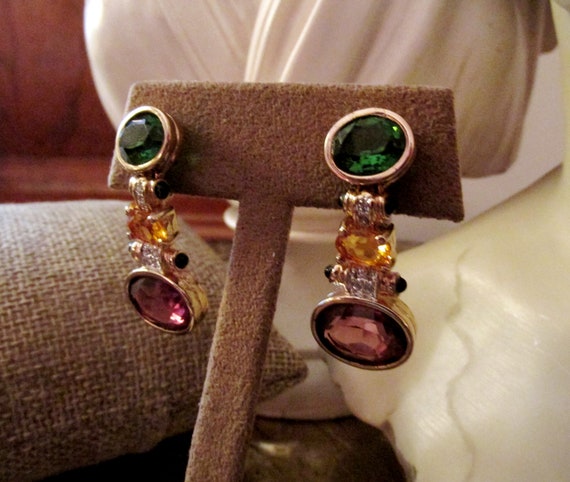 Colored Rhinestone Drop Earrings 