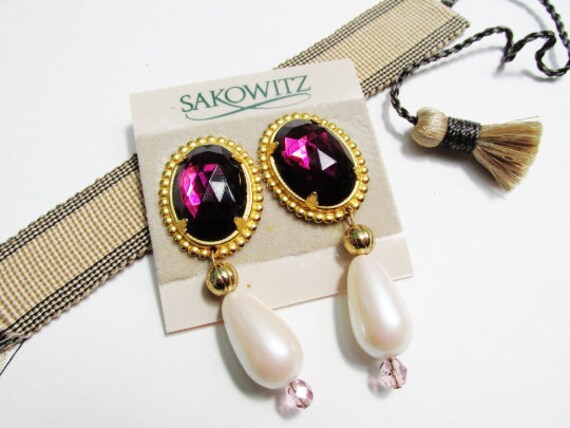 Vintage SAKOWITZ Dangle Drop Earrings, 1980's Cli… - image 8
