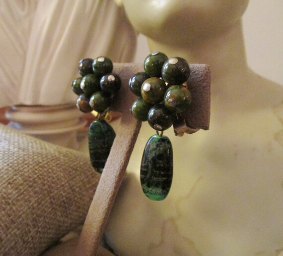 HATTIE CARNEGIE Pendant Drop Earrings, Green Bakel