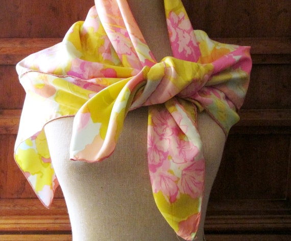 KEN SCOTT Large Silk Scarf, 1970's Abstract Floral