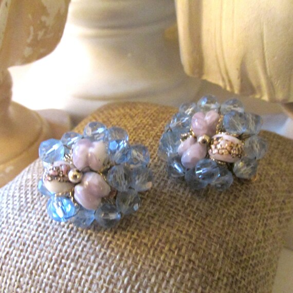 VENDOME Blue Cluster Earrings, Clip On Earrings, 1