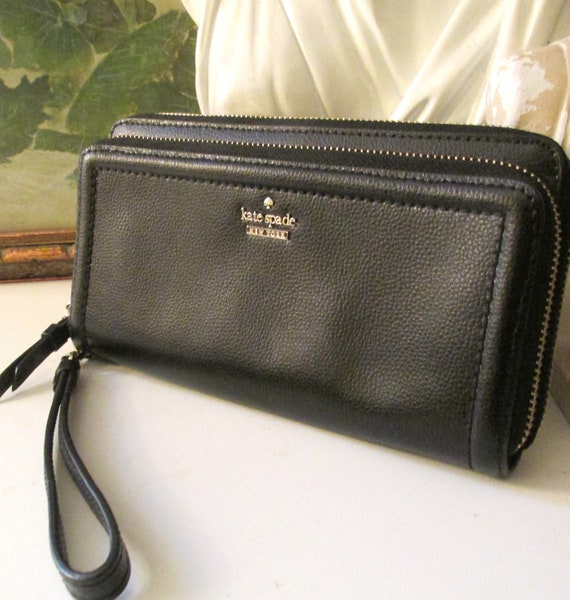 Vintage KATE SPADE Black Double Zip Wristlet Wallet Patterson Anita Drive Wallet Organizer Clutch