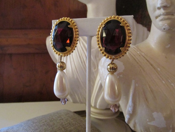 Vintage SAKOWITZ Dangle Drop Earrings, 1980's Cli… - image 4