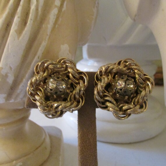 Vintage HOBE Earrings, Gold Chain Link and Rhines… - image 6