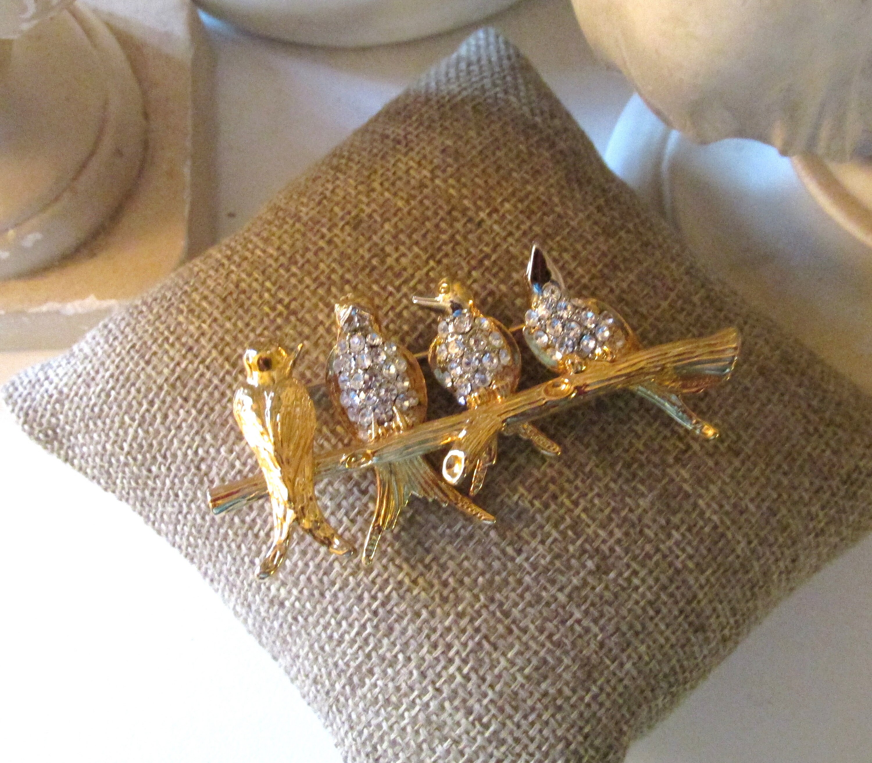 Vintage JOAN RIVERS Pave Birds on A Branch Brooch, Designer Rhinestone ...