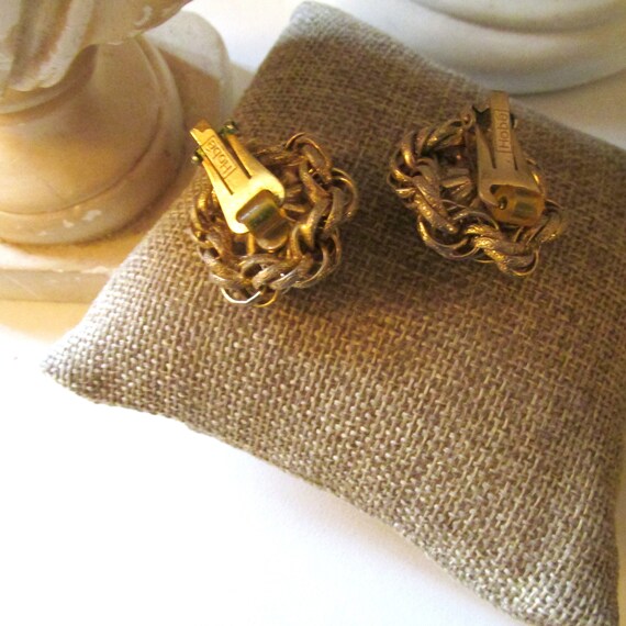 Vintage HOBE Earrings, Gold Chain Link and Rhines… - image 5