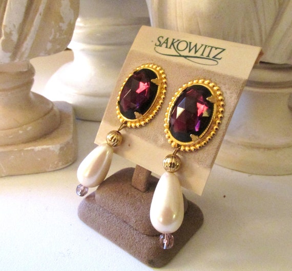 Vintage SAKOWITZ Dangle Drop Earrings, 1980's Cli… - image 9