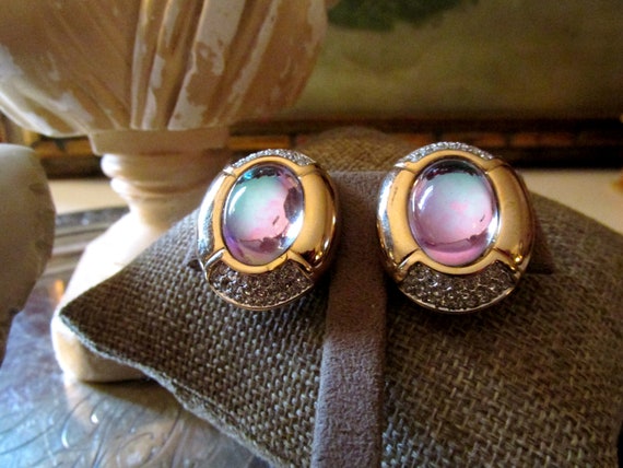 S.AL.O Iridescent Headlight Clip Earrings, Pave Rh