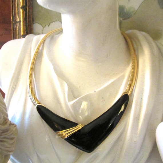 Vintage MONET Black And Gold Modern Choker, State… - image 2