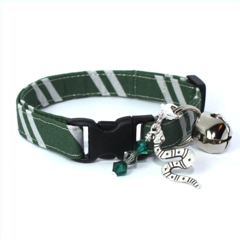 Wizard Breakaway Cat Collar Green / Grey with Choice of Charms image 1