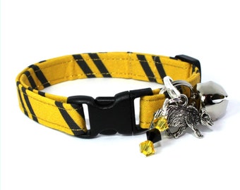 Wizard Breakaway Cat Collar Yellow / Black with Choice of Charms