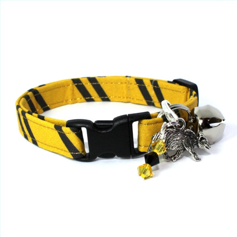 Wizard Breakaway Cat Collar Yellow / Black with Choice of Charms image 1