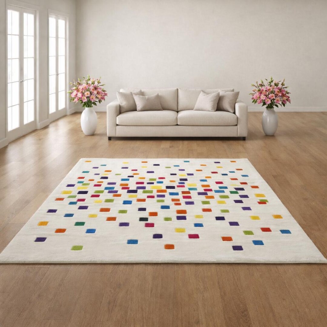 Modern Multicolor Square Pattern Rug – Handcrafted Contemporary Area ...