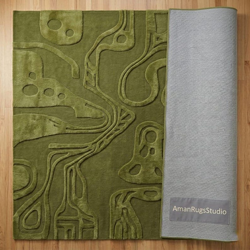 Olive green modern abstract wool rug 10x14 oversized hand tufted New Zealand wool luxury living room area rug 8x10 9x12