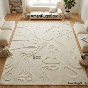 Ivory contemporary wool rug 8x10 thick hand tufted abstract New Zealand wool carpet 6x9 9x12 10x14 custom size available