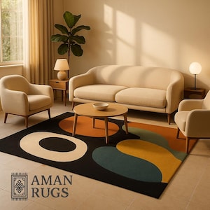 Handmade Abstract Geometric Area Rug: Mid-Century Modern Design Carpet
