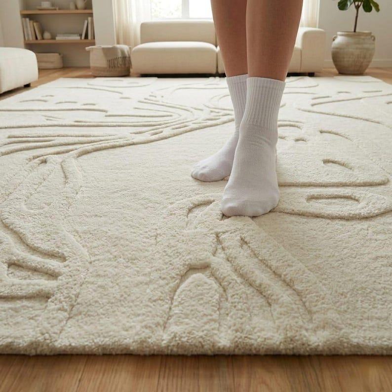 Ivory New Zealand wool rug 9x12 modern abstract design thick carved texture 8x10 10x14 luxury living room area rug