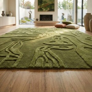 Contemporary olive green wool area rug 8x10 handmade New Zealand wool carpet for bedroom living room thick textured 6x9 9x12 10x14 rug