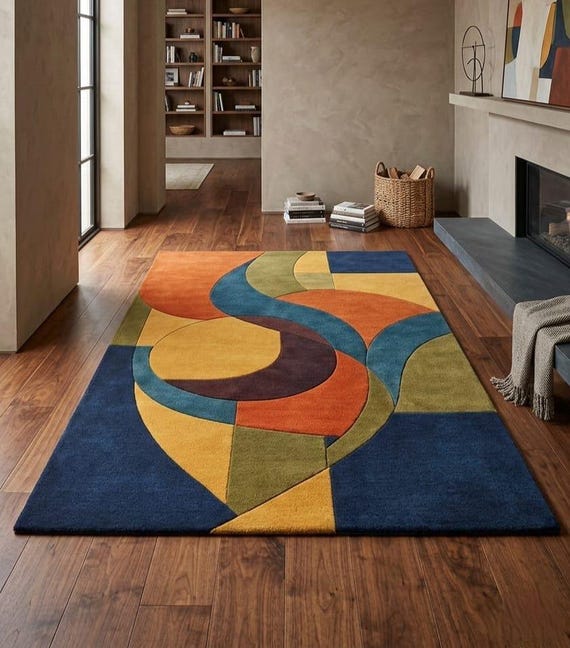 Handgetufteter Abstrakter Bereich Teppich Bunter Geometrischer Wollteppich, Moderner Wohnzimmer Teppich Mid Century Zeitgenössischer Teppich Luxus Designer Bodenteppich