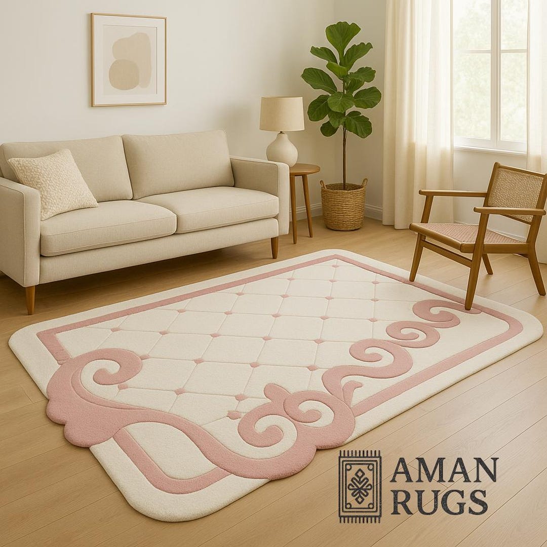 Elegant Pink Cream Wool Rug 4x6 Handmade New Zealand Wool Carpet 5x8 ...