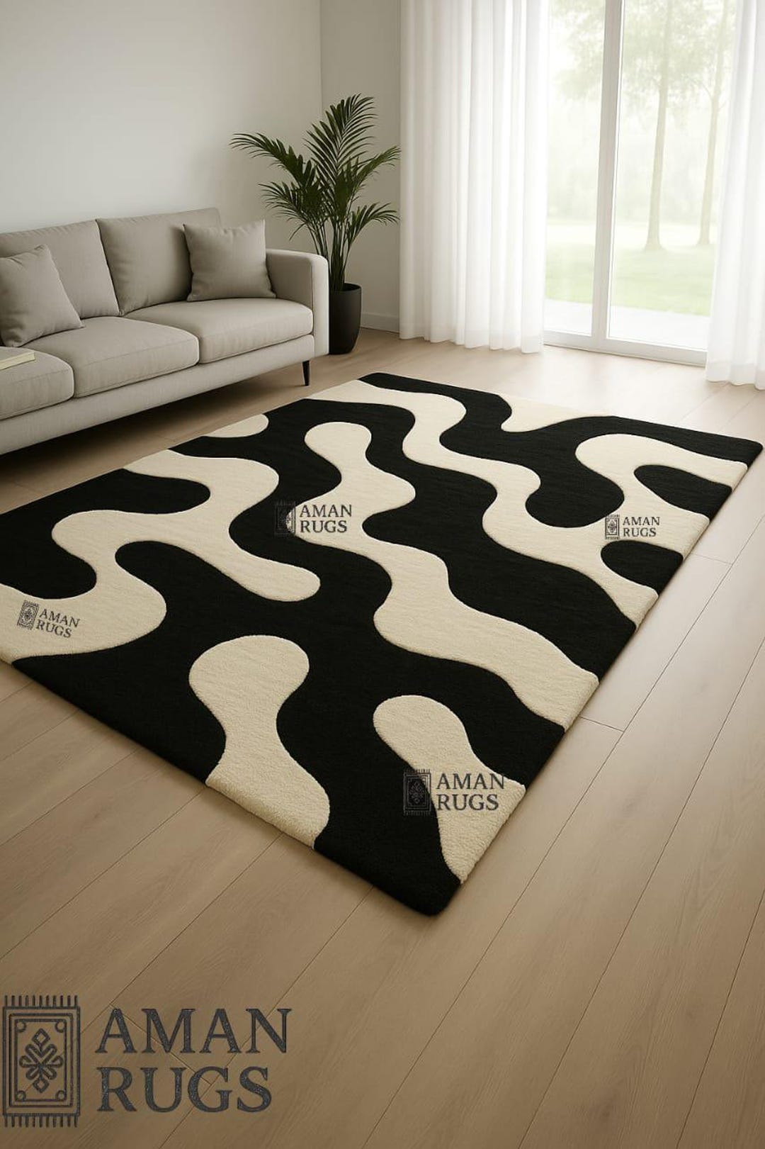 Modern Flame Shape Rug Abstract Fire Design Wool Carpet | Hand-tufted ...