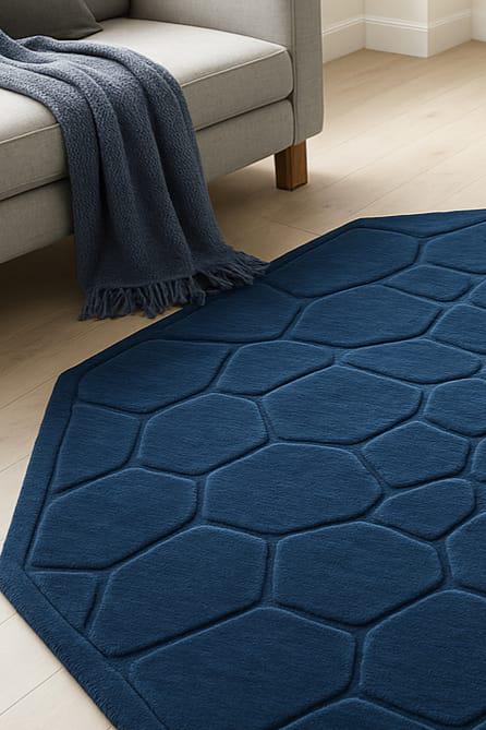 Uf Rug Navy Blue Geometric Wool Rug 4x4 Handmade Octagon Carpet 5x5 Modern New ...