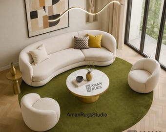 Round New Zealand Wool Rug Handmade Modern Circle Carpet Thick Plush Area Rug Custom Size Living Room Rug, Luxury Minimalist Floor Decor