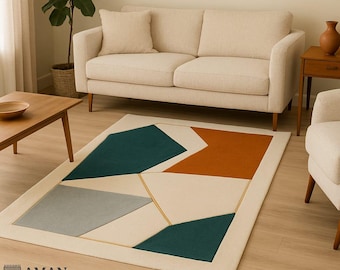 Alfombra geométrica moderna de 183 x 244 cm (6 x 8 pies), estilo minimalista contemporáneo, ideal para sala de estar. Alfombra de lana tejida a mano de 183 x 274 cm (6 x 9 pies). Tamaño personalizado para decoración del hogar de 244 x 305 cm (8 x 10 pies). 274 x 366 cm (9 x 12 pies).