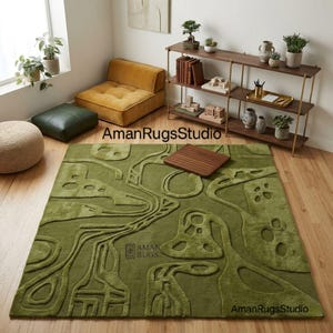 Modern olive green wool rug 8x10 handmade abstract carpet thick plush New Zealand wool 6x9 9x12 10x14 oversized rug