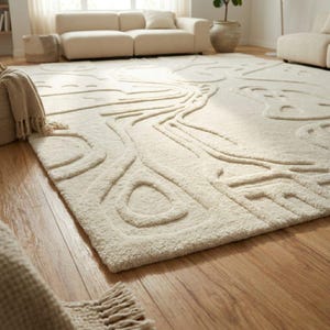 Ivory hand tufted wool rug 8x10 contemporary abstract area rug luxury New Zealand wool 5x7 6x9 9x12 10x14