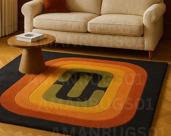 Mid Century Modern 3x5 Handmade Wool Rug 5x8 Retro Geometric Carpet 6x9 Luxury New Zealand Wool Area Rug 8x11 Modern Living Room Decor 9x12