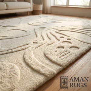 Large ivory abstract wool rug 10x14 premium hand tufted New Zealand wool area rug 8x10 9x12 modern minimalist décor