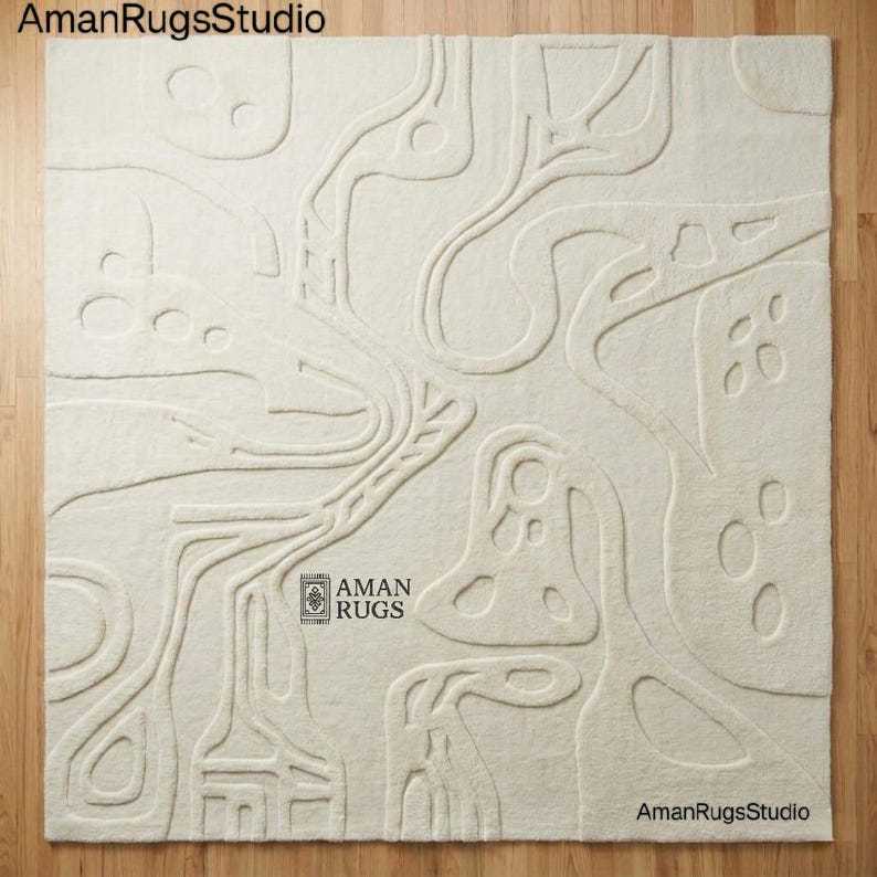 Premium ivory wool area rug 8x10 abstract modern hand tufted New Zealand wool carpet 6x9 9x12 10x14