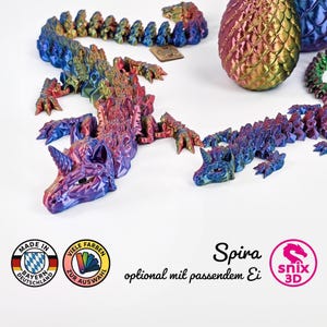 Einhorn Drache 3D gedruckt – optional mit Ei, Schimmer-/ Regenbogeneffekt – beweglich, Fidget – Snix Spira | snix3D