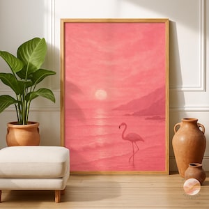 Pink Flamingo Art Print: Pastel Coastal Wall Decor
