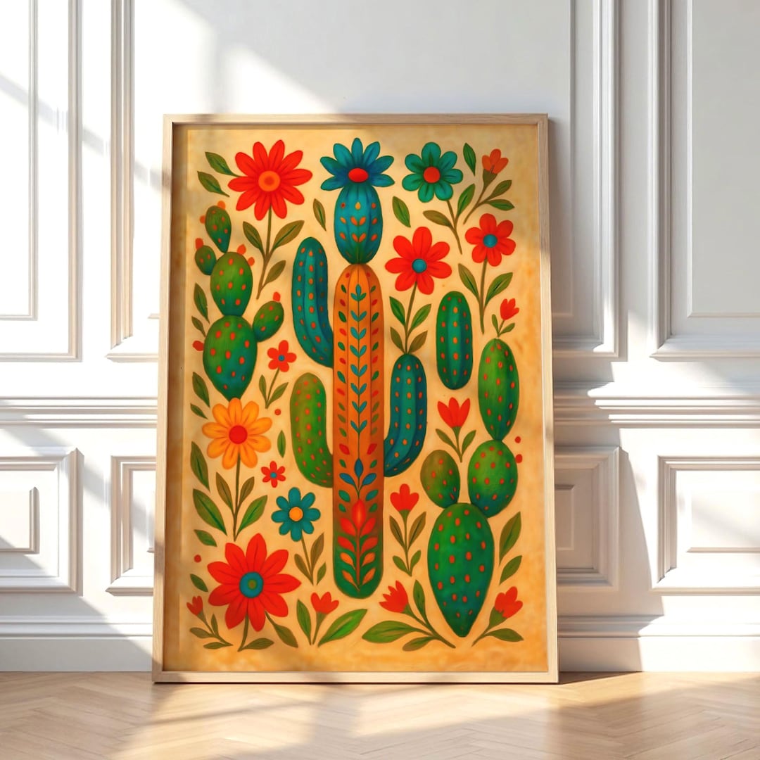 Mexican Folk Art Cactus Poster – Colorful Desert Art Print, Vibrant ...