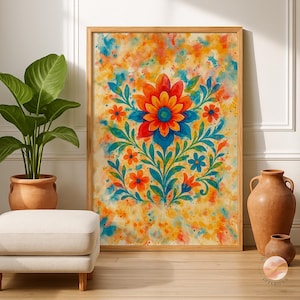 Mexican Art Print – Botanical Wall Art, Watercolor Flowers – Mexican Wall Art, Folk Wall Art, Poster Mexican, Mexico Art Print