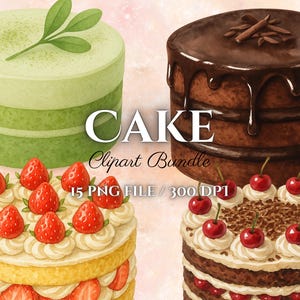 ケーキのクリップアート集 | 水彩画のバースデーウェディングケーキ PNG、デザートのデジタルダウンロード
