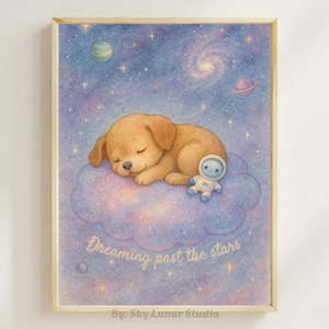 Dreamy Puppy Print: Pastel Whimsical Dog Wall Art (Digital Download