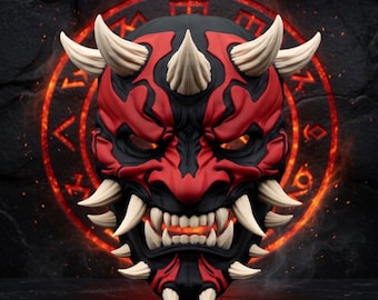 Maska Dartha Maula Menpo – Rzeźba Crimson Demon Samurai, grafika science fiction dla graczy