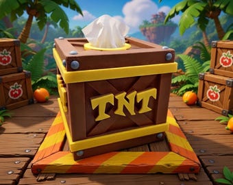 Boite Mouchoirs Caisse TNT - Deco Bureau Gamer Retro - Bandicoot Nostalgie - Distributeur Impression 3D - Cadeau Geek Carre