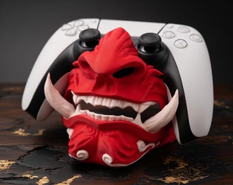 Soporte Mando PS5 Máscara Oni - Stand Demonio Samurái - Decoración Setup Gaming - Base DualSense - Regalo Friki - Accesorio Impresión 3D