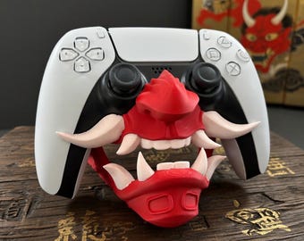 Soporte Mando PS5 Máscara Oni - Stand Demonio Samurái - Decoración Setup Gaming - Base DualSense - Regalo Friki - Accesorio Impresión 3D